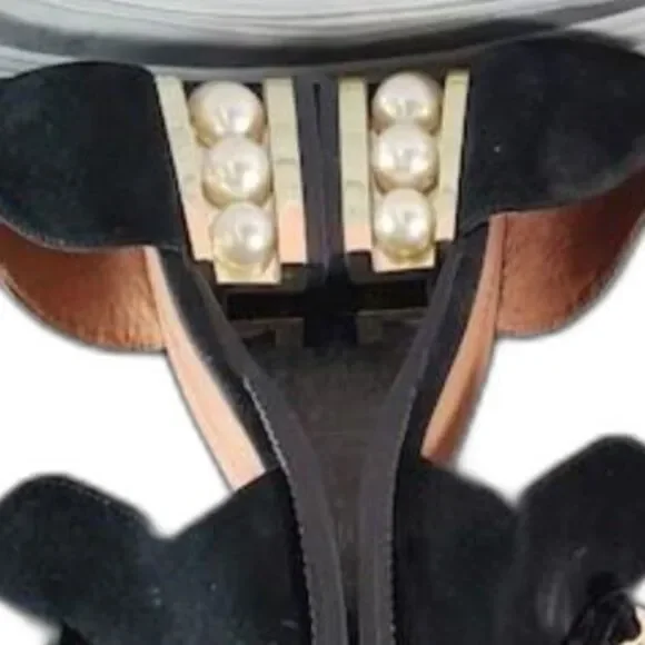 Jeffrey Campbell Civil Studded Loafer In Black Suede with Gold Hardware & Pearls - Picture 5 of 9